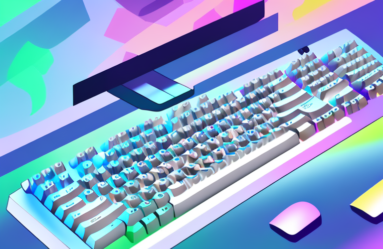 A gaming keyboard with a colorful