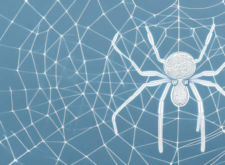 A search engine spider crawling through a web of interconnected nodes