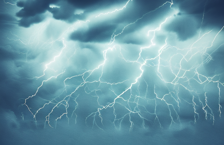 A stormy sky with lightning and rain