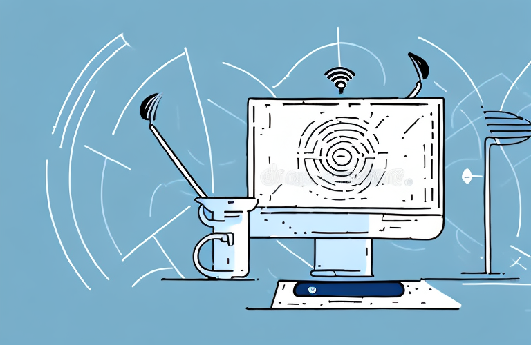 A computer with a wireless antenna connected to it